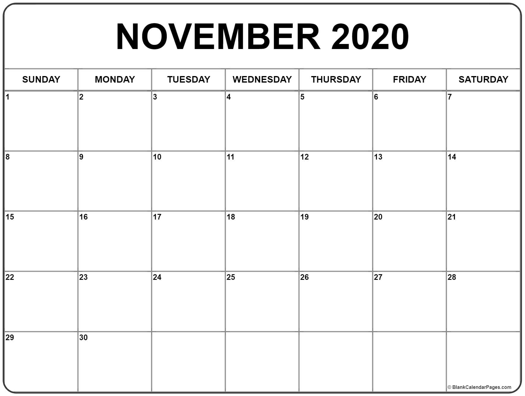 November 2020 Calendar Free Printable Monthly Calendars | Isacl-Monthly Bill Calendar Printable 2020