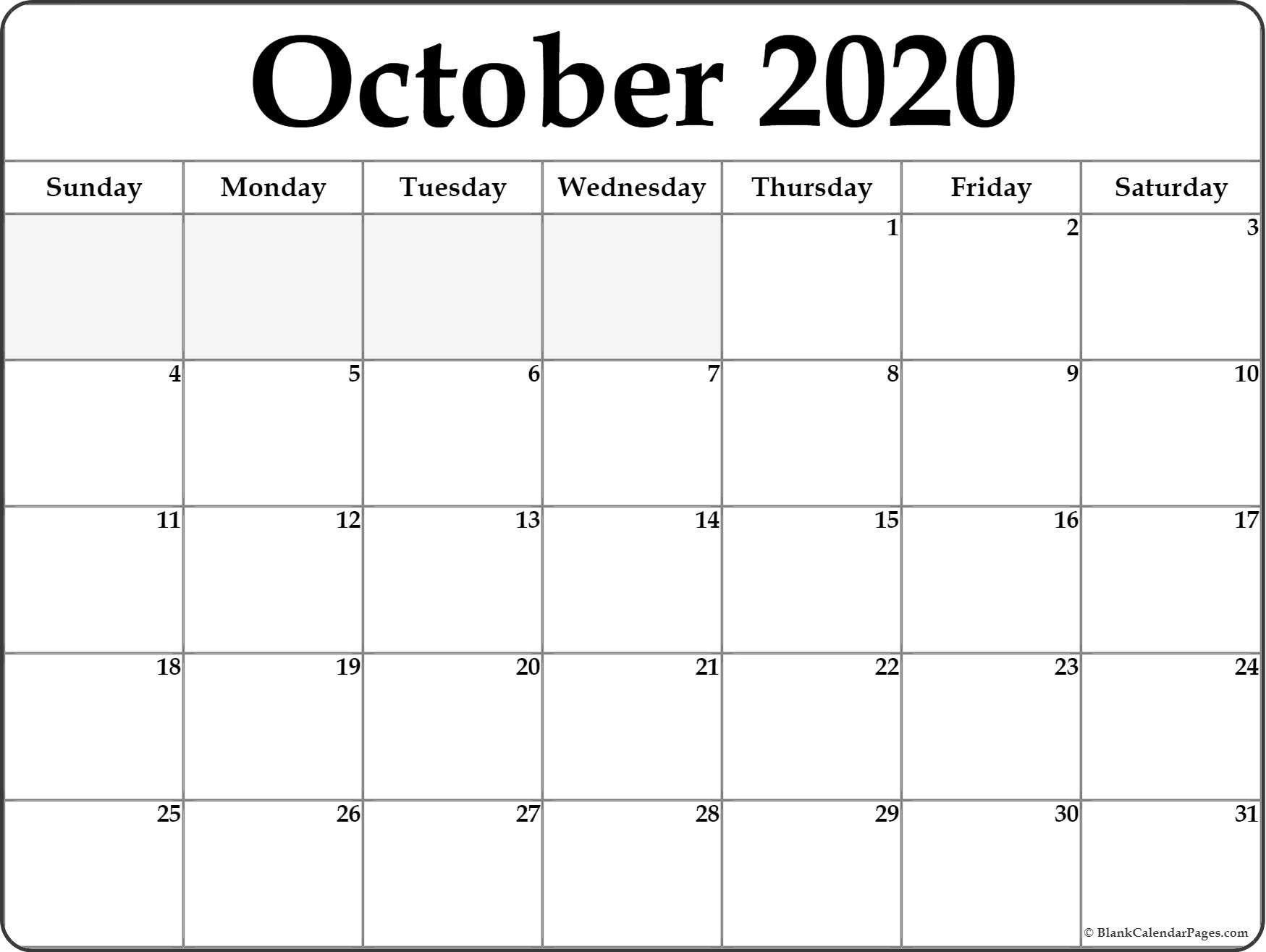 October 2020 Calendar | Free Printable Monthly Calendars-Monthly Bill Calendar 2020