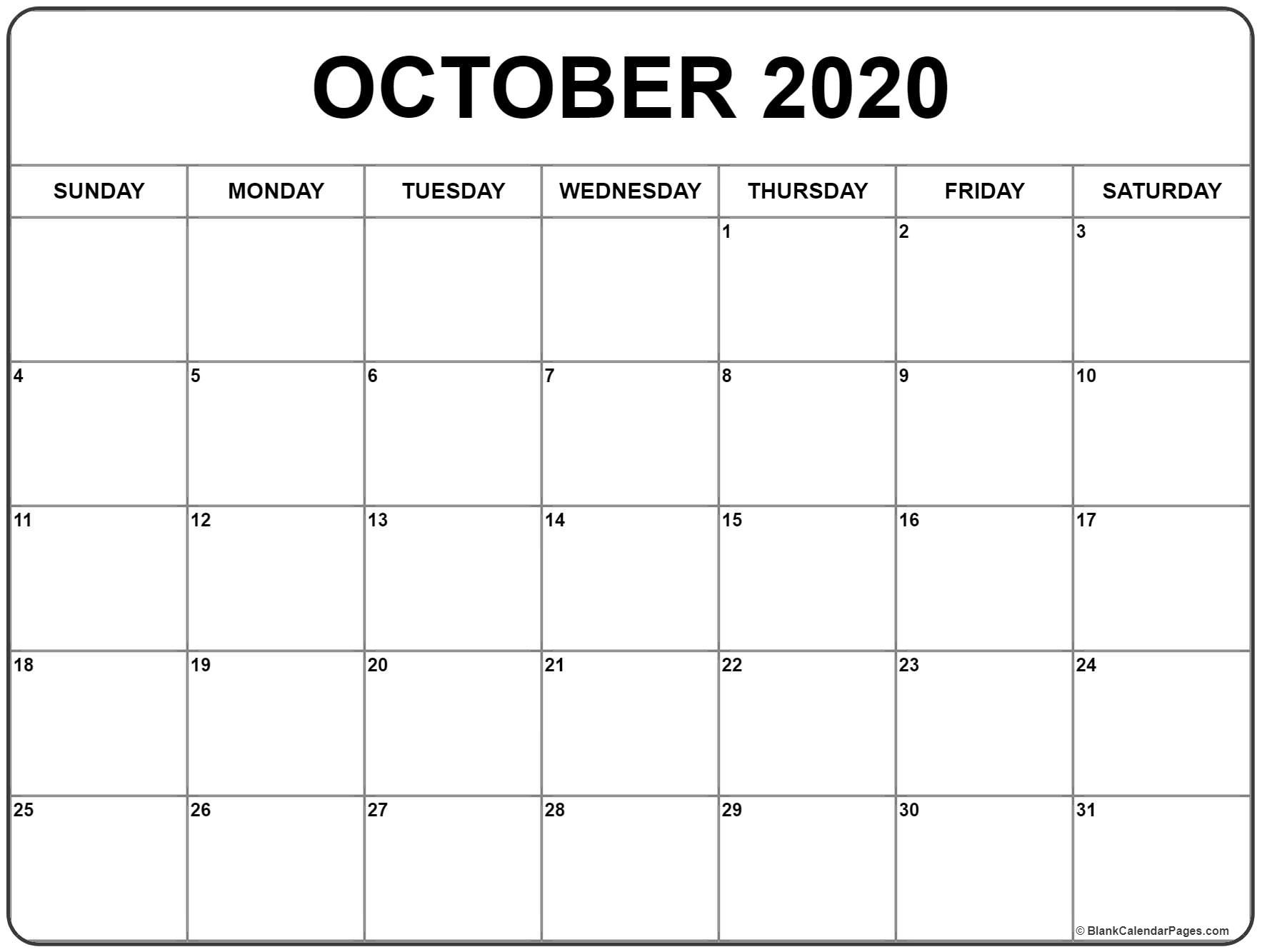 October 2020 Calendar | Free Printable Monthly Calendars-October 2020 Monthly Calendar Blank Printable