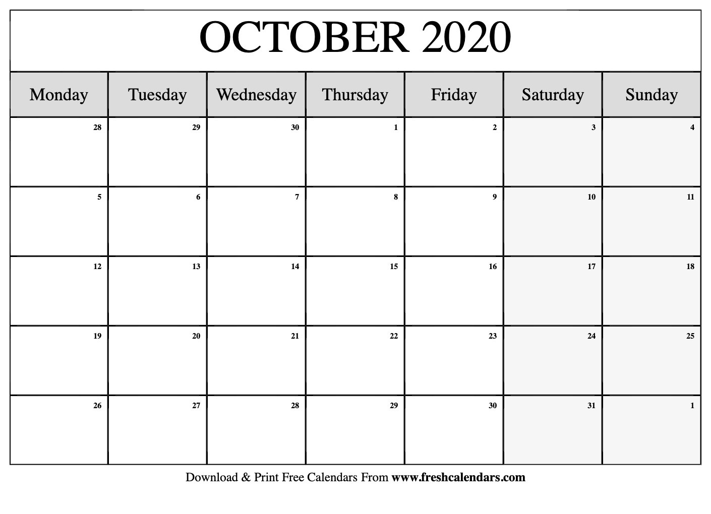 October 2020 Calendar Printable - Fresh Calendars-October 2020 Monthly Calendar Printable