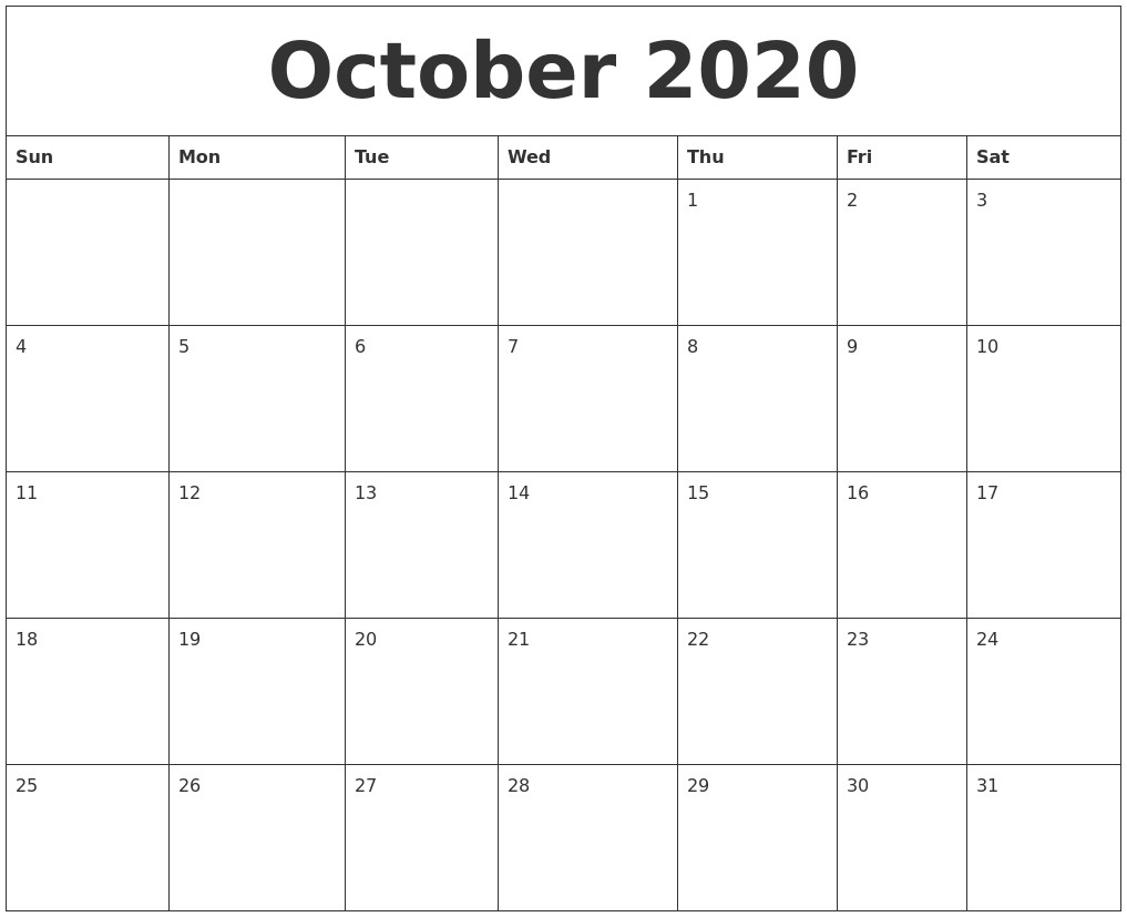 October 2020 Calendar | Thekpark-Hadong-Jewish Holidays October 2020