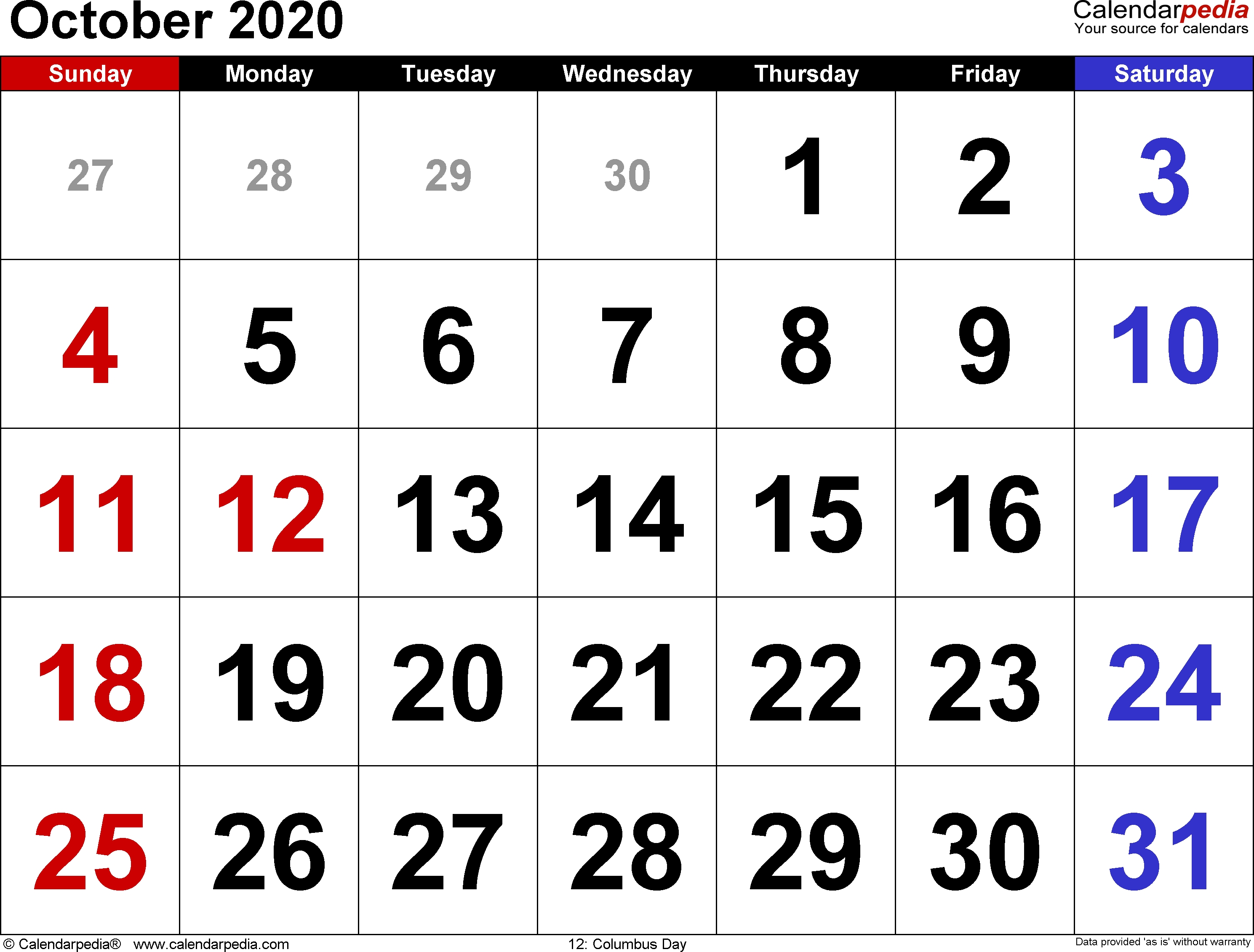 October 2020 Calendars For Word, Excel &amp; Pdf-Blank Calendar October 2020 Printable