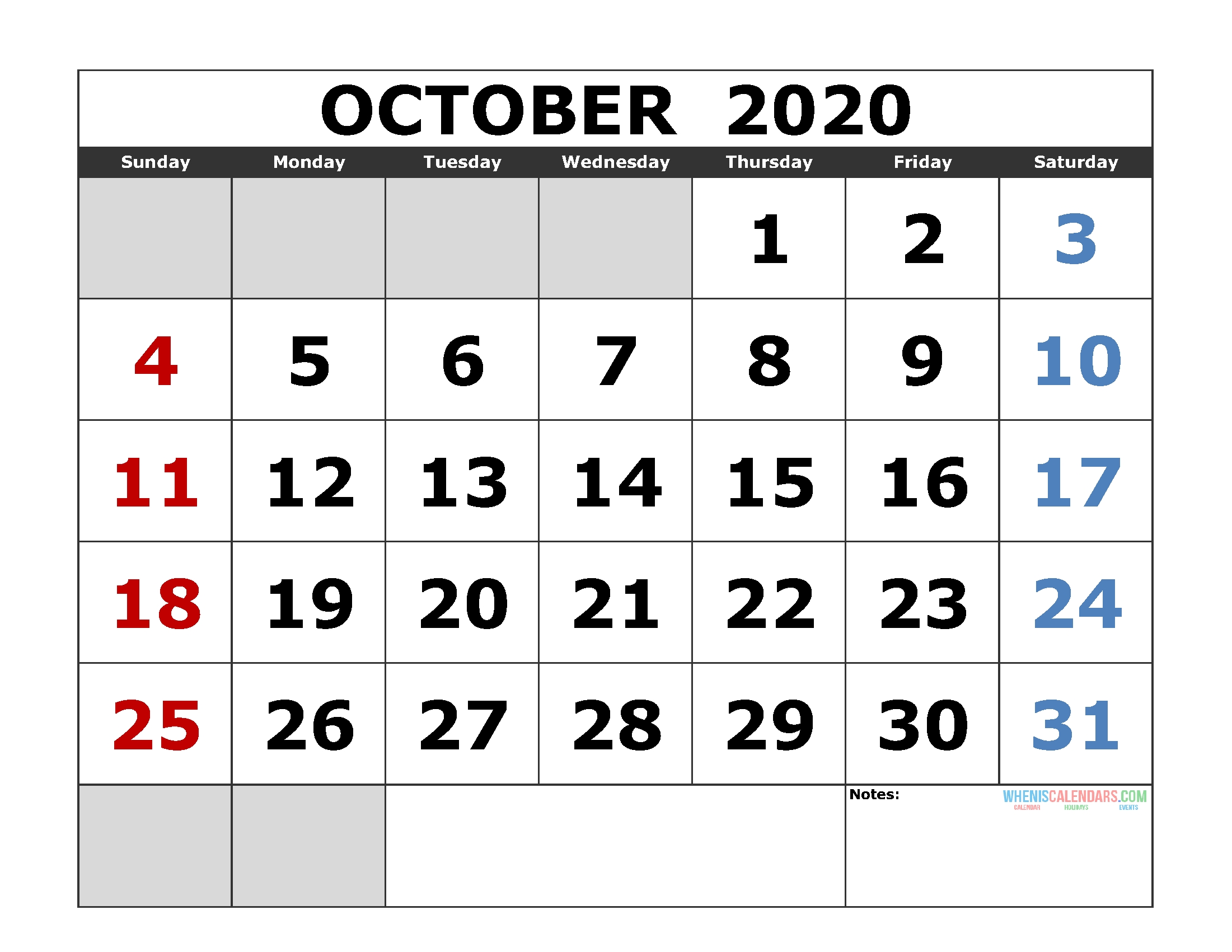October 2020 Printable Calendar Template Excel, Pdf, Image-2020 Four Month Calendar Template Customize