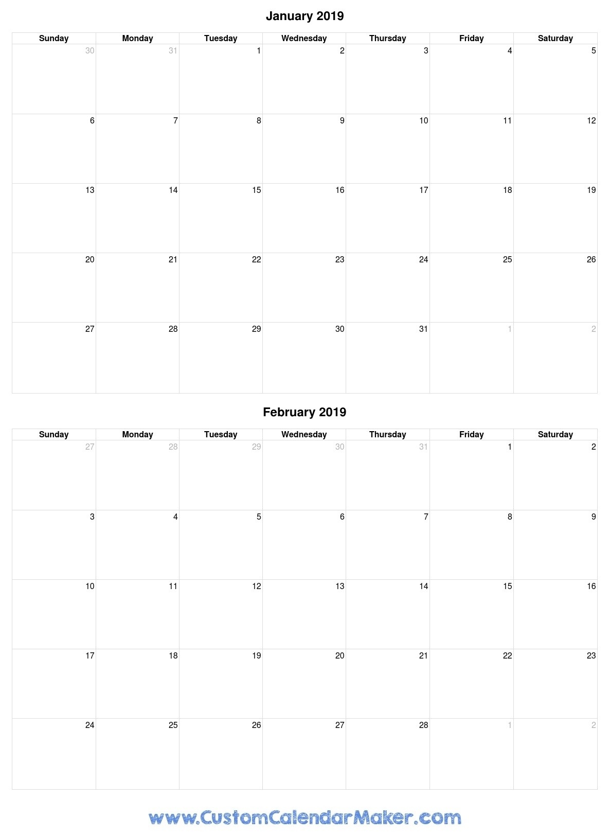 Optimum Printable Calendar June 2019 On 2 Page Per Month-Free Printable 2 Page Calendar Blank