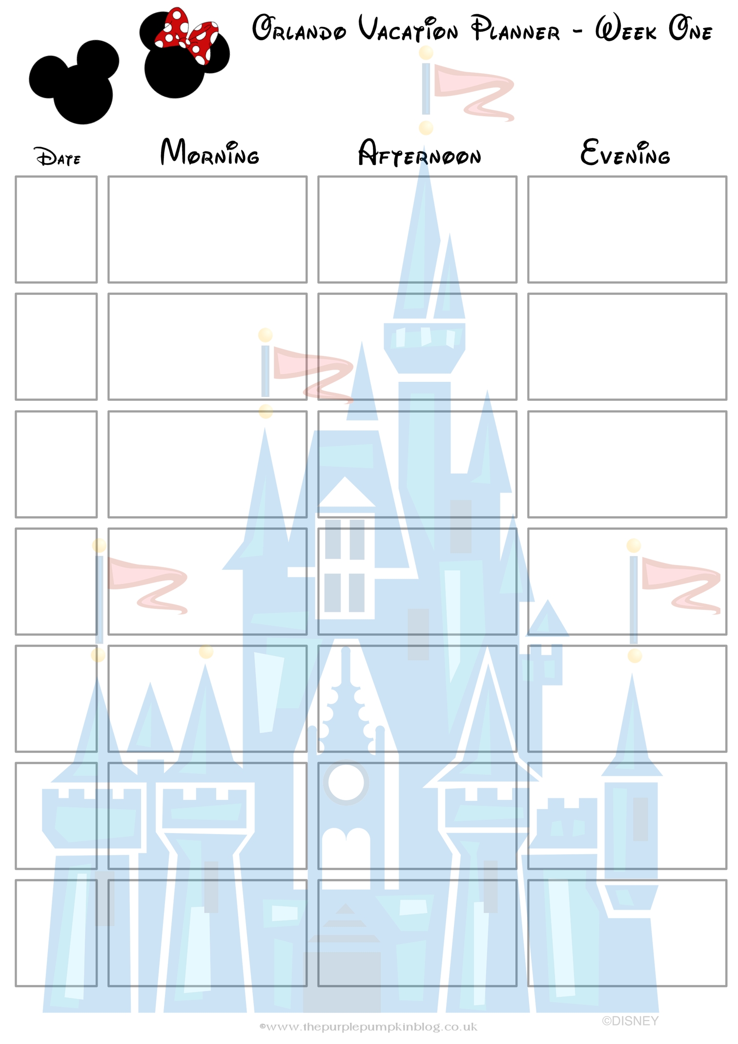 Orlando, Walt Disney World Vacation Planner | Free Printable-Disney Week Blank Itinerary