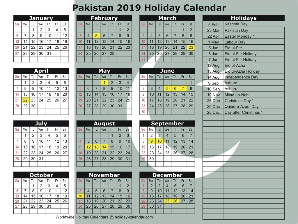 Pakistan 2019 / 2020 Holiday Calendar-2020 Calendar Muslim Holidays