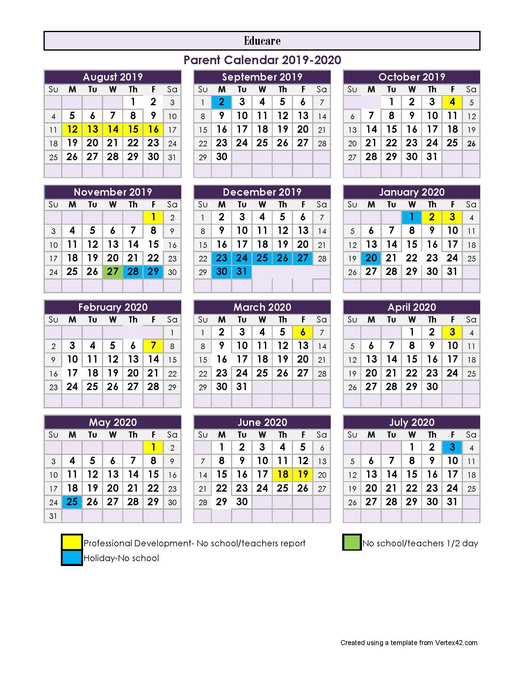 Parent Calendar - 2017-2018-January 2020 School Calendar