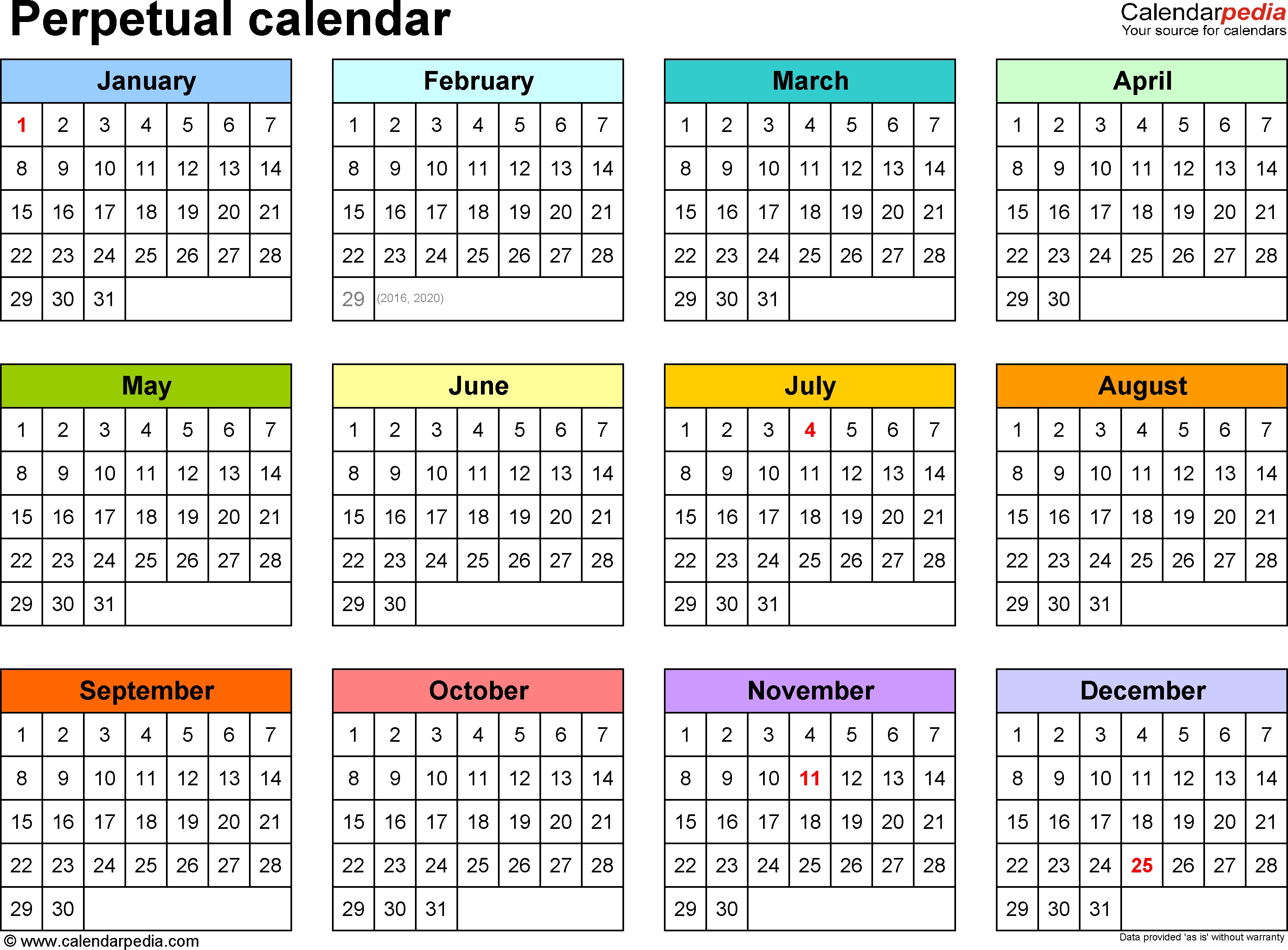 Perpetual Calendars - 7 Free Printable Pdf Templates-5X8 Calendar Free Template