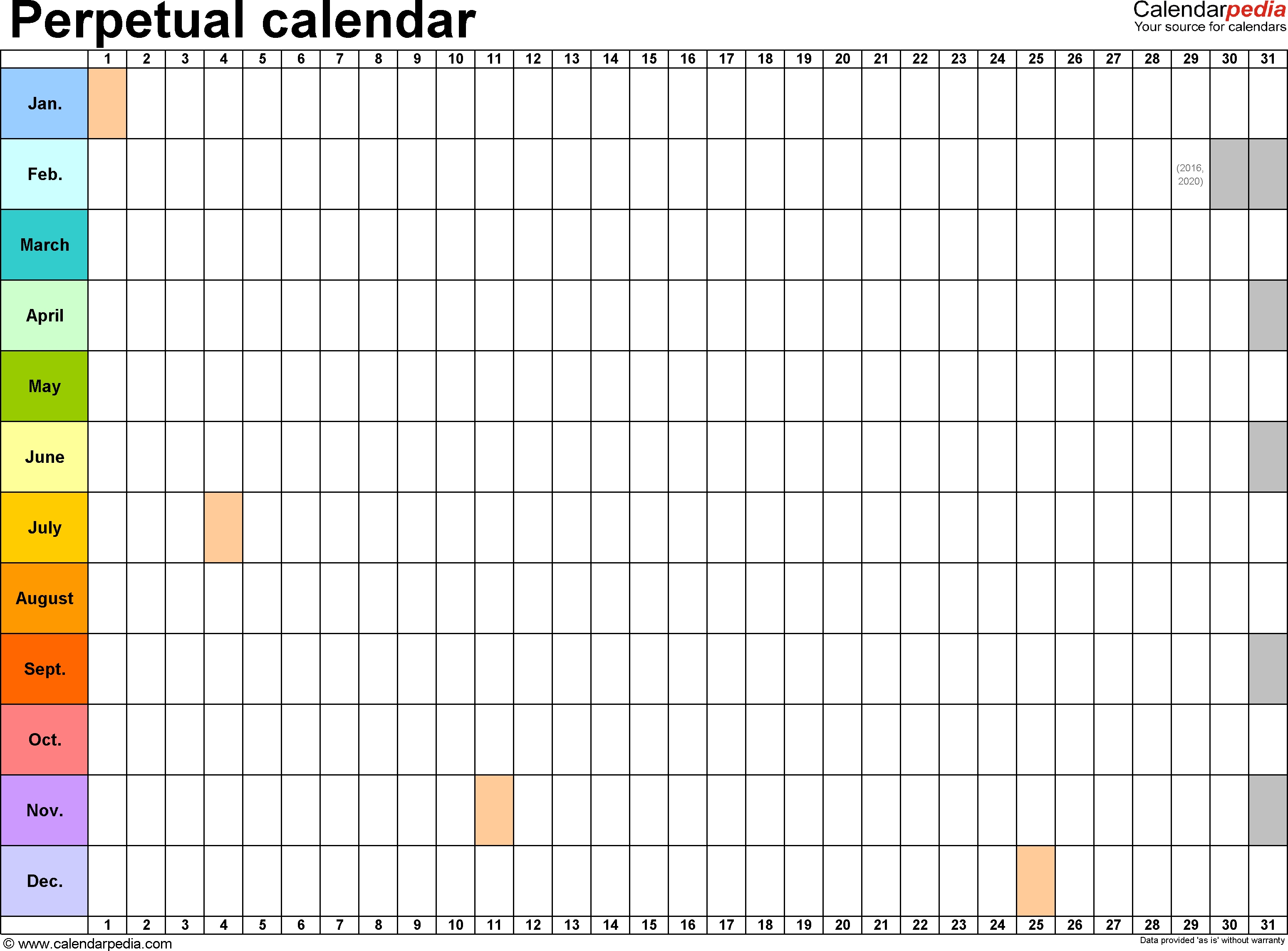 Perpetual Calendars - 7 Free Printable Pdf Templates-Perpetual Calendar Template Pdf