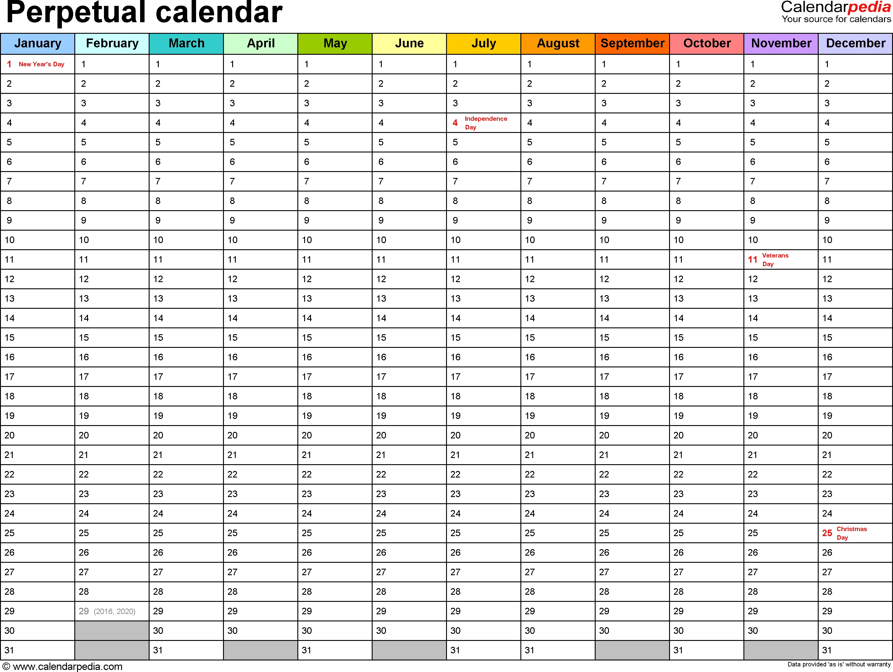 Perpetual Calendars - 7 Free Printable Word Templates-Monthly Calendar List Template