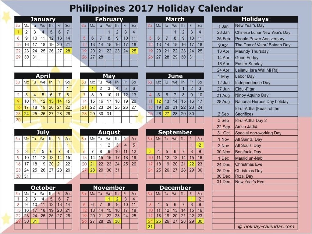 Philippines 2017 Holiday Calendar | Others Misc | School-Philippine Holidays 2020 Calendar