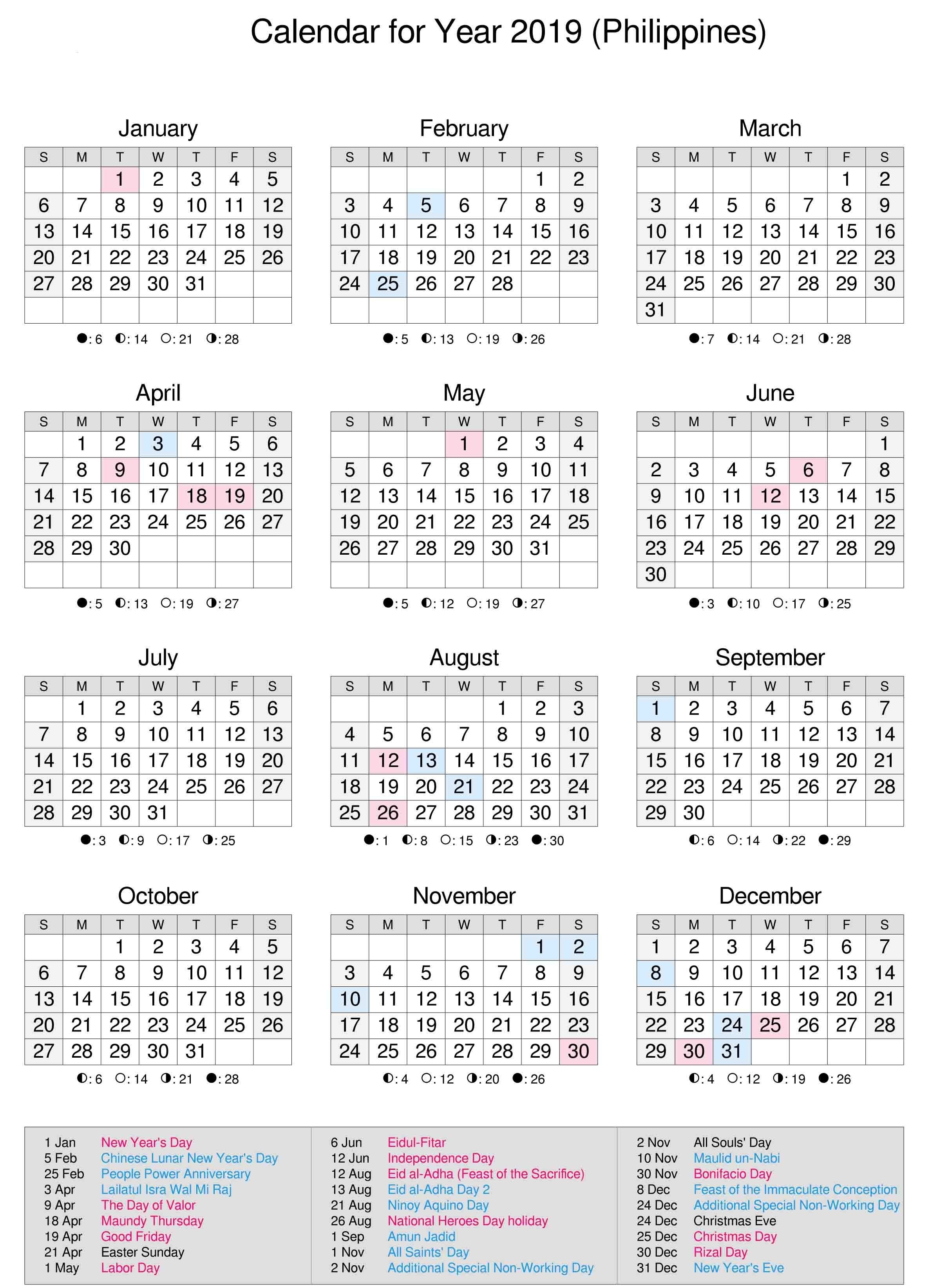 Philippines 2019 Calendar | Calendar 2019 | 2019 Calendar-Calendar Template With Philippine Holidays