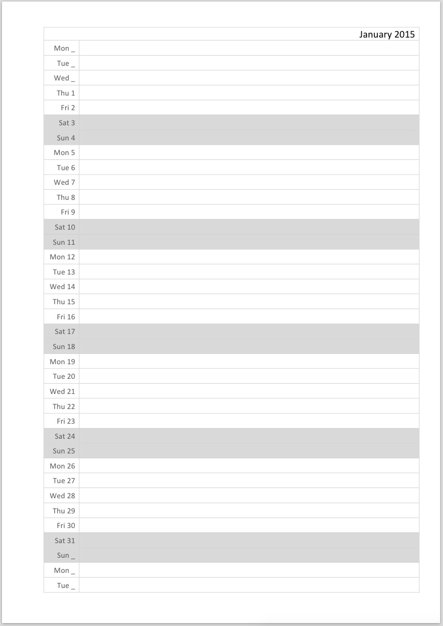 Philofaxy: Diary Inserts For 2019-Monthly Calendar List Format