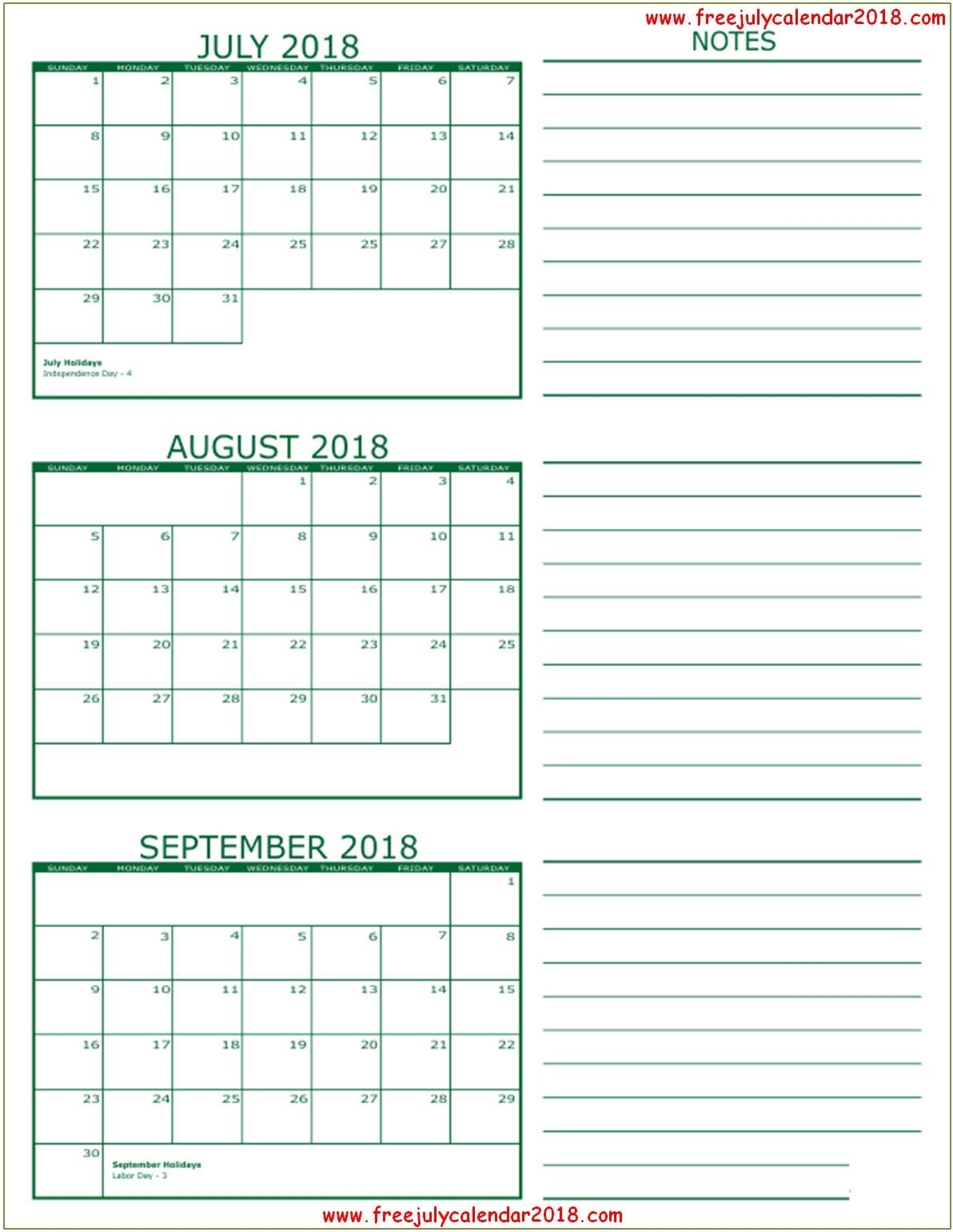 Pin By Monthly Calendar On July August 2018 Calendar | 3-3-Month Planning Calendar Free Template