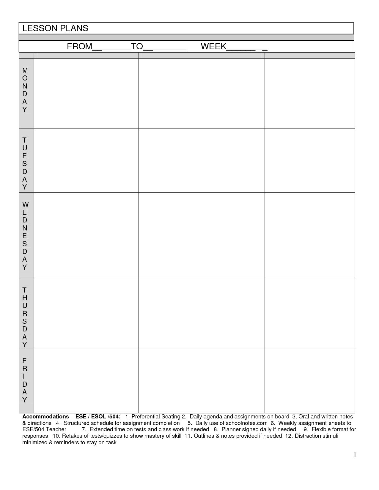 Blank Lesson Plan Calendar Template | Calendar Template ...