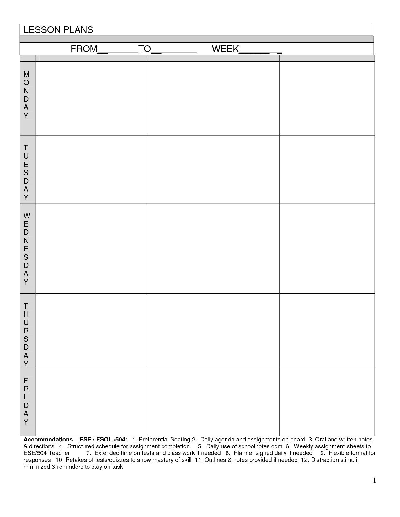 weekly lesson planner printable