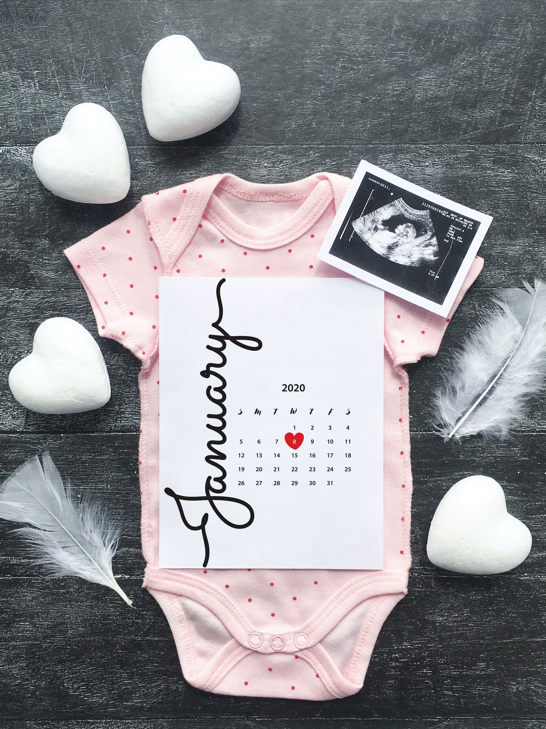 Pregnancy Announcement Calendar, Baby Due Date Calendar-January 2020 Calendar Baby Announcement