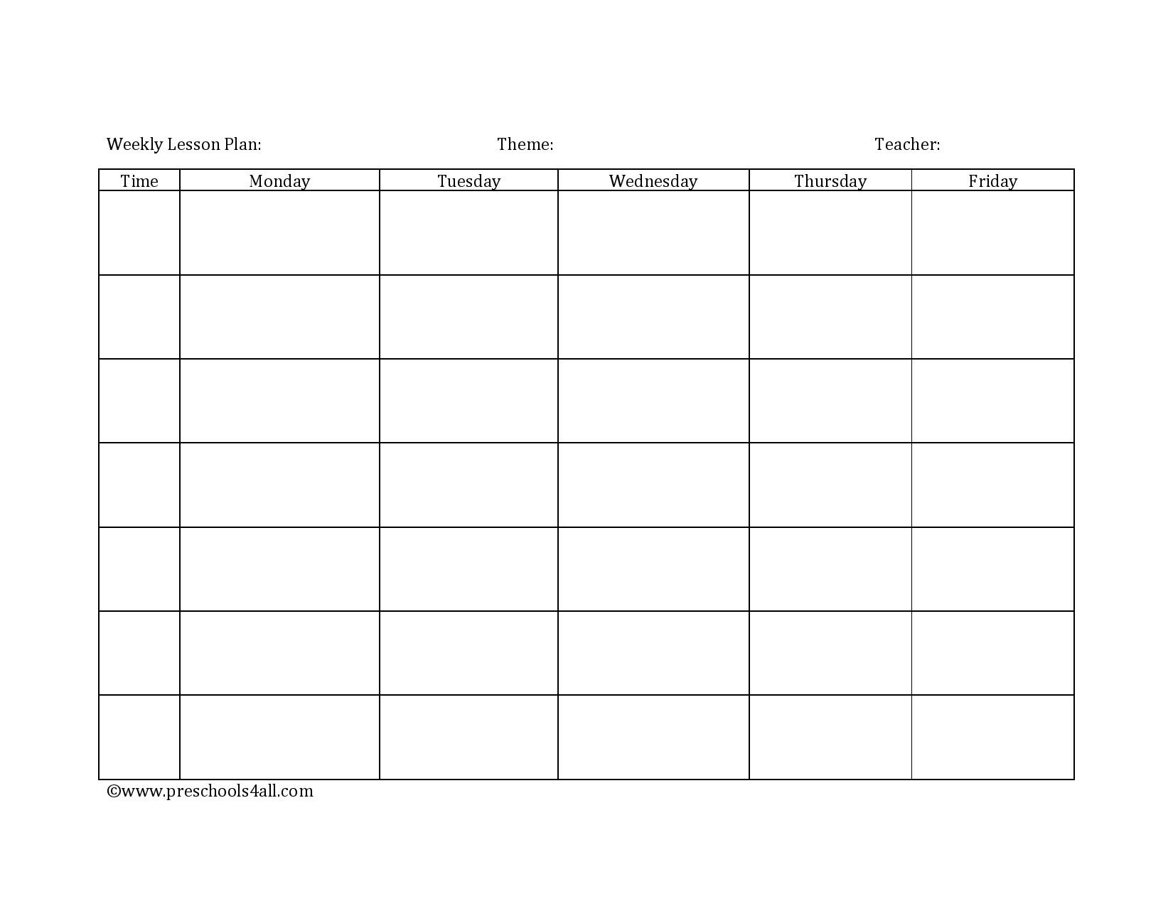 Preschool Lesson Plan Template - Lesson Plan Book Template-Weekly Lesson Plan Blank Template