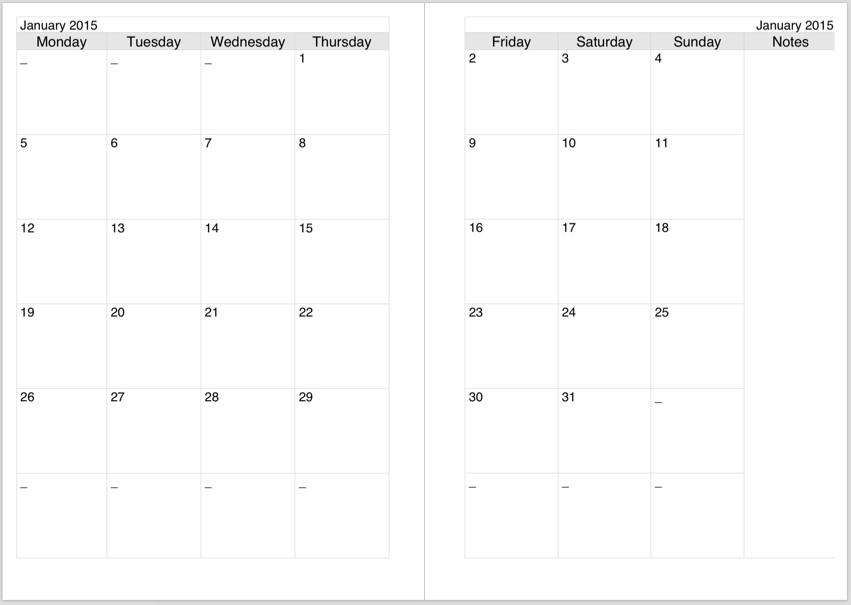 Free 2 Page Calander Templates Calendar Template Printable