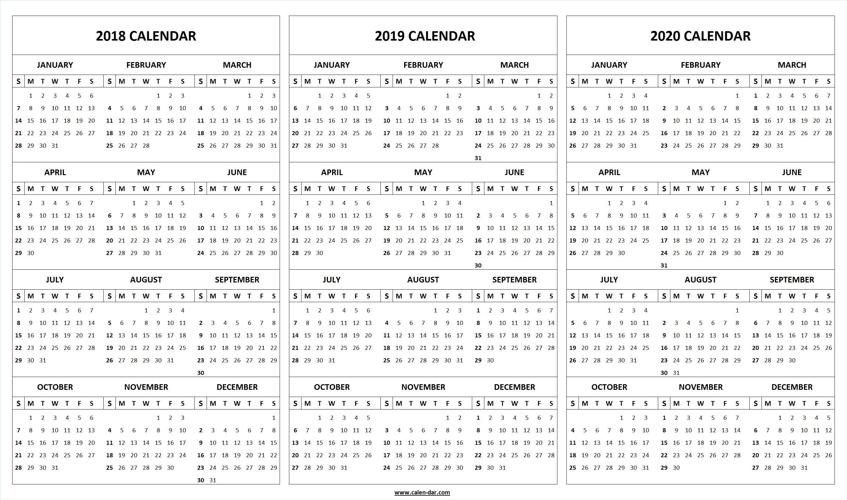 Print Blank 2018 2019 2020 Calendar Template | Organize-2020 Calendar Labs Template