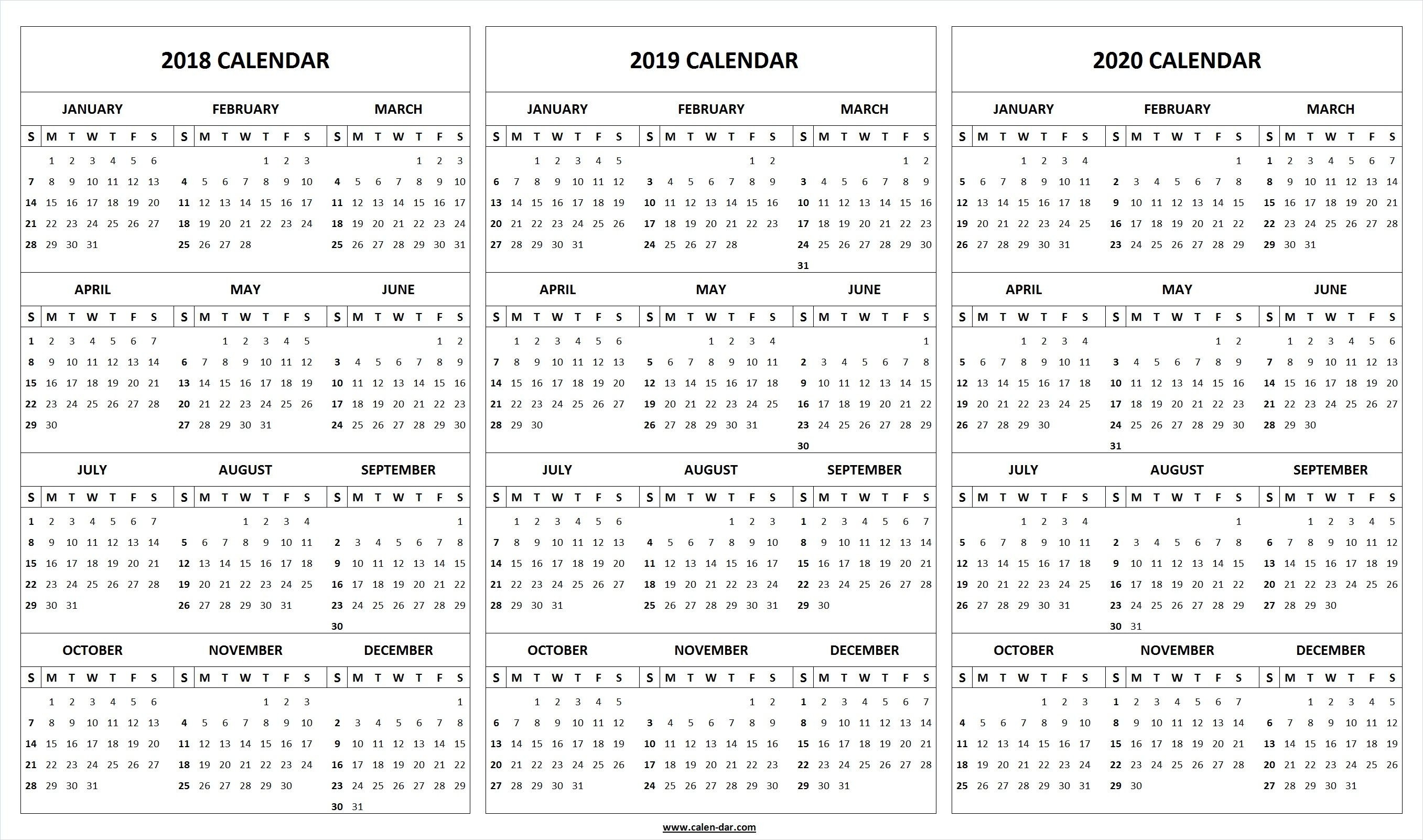 Print Blank 2018 2019 2020 Calendar Template | Organize-Blank 2 Pages Calendar 2020