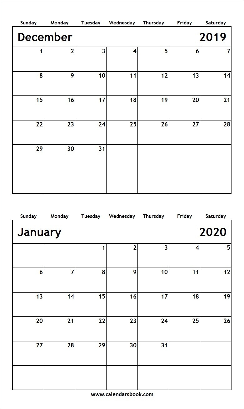 Print December 2019 January 2020 Calendar Template | 2 Month-December January 2020 Calendar