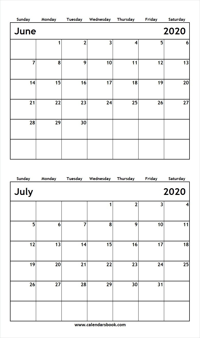 Print June July 2020 Calendar Template | 2 Month Calendar-Print Off Monthly Calender For June And July 2020