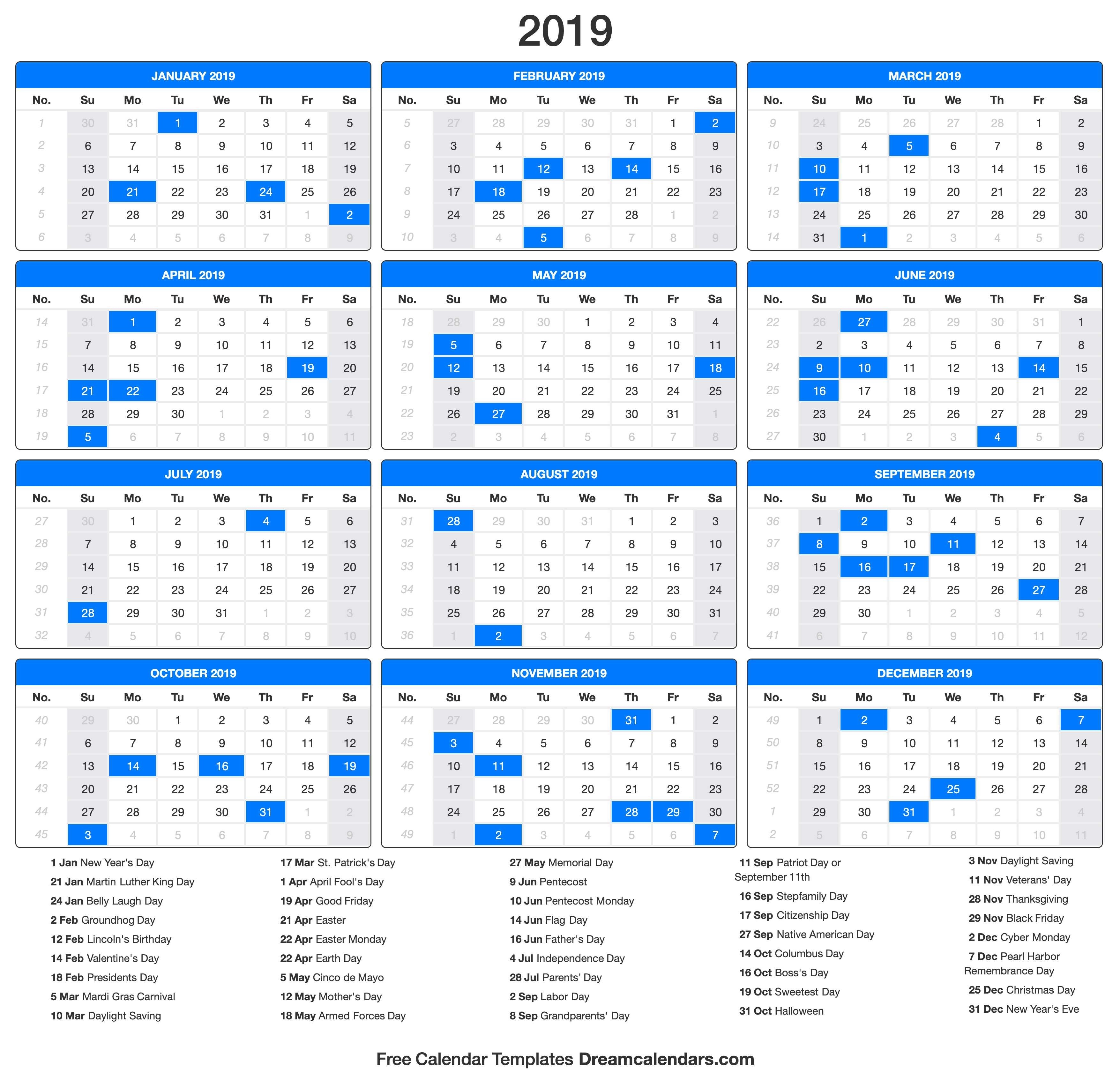 Printable 2019 Calendar - Dream Calendars-Blank 5 Day Calendar 2020