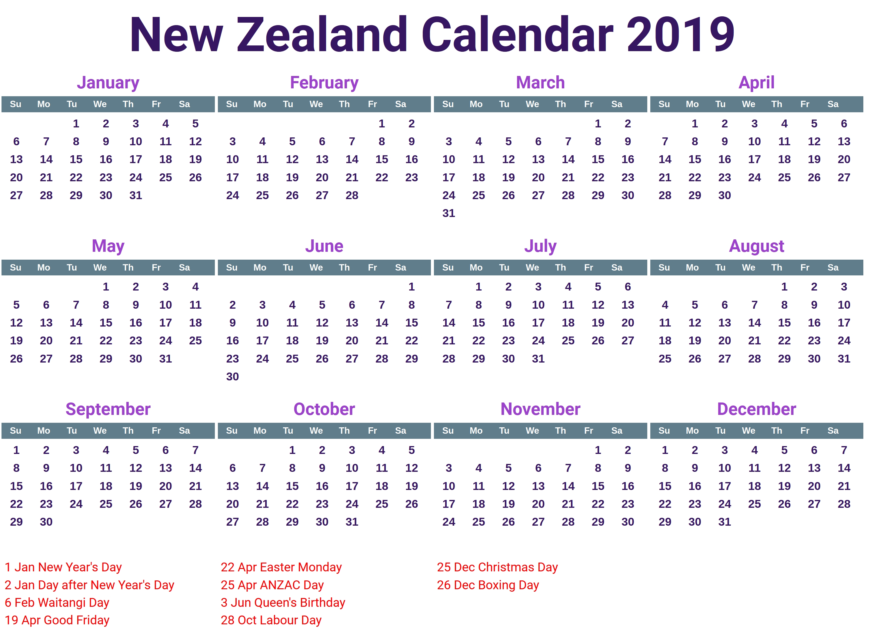 2024 Calendar Nz Flora Lorena