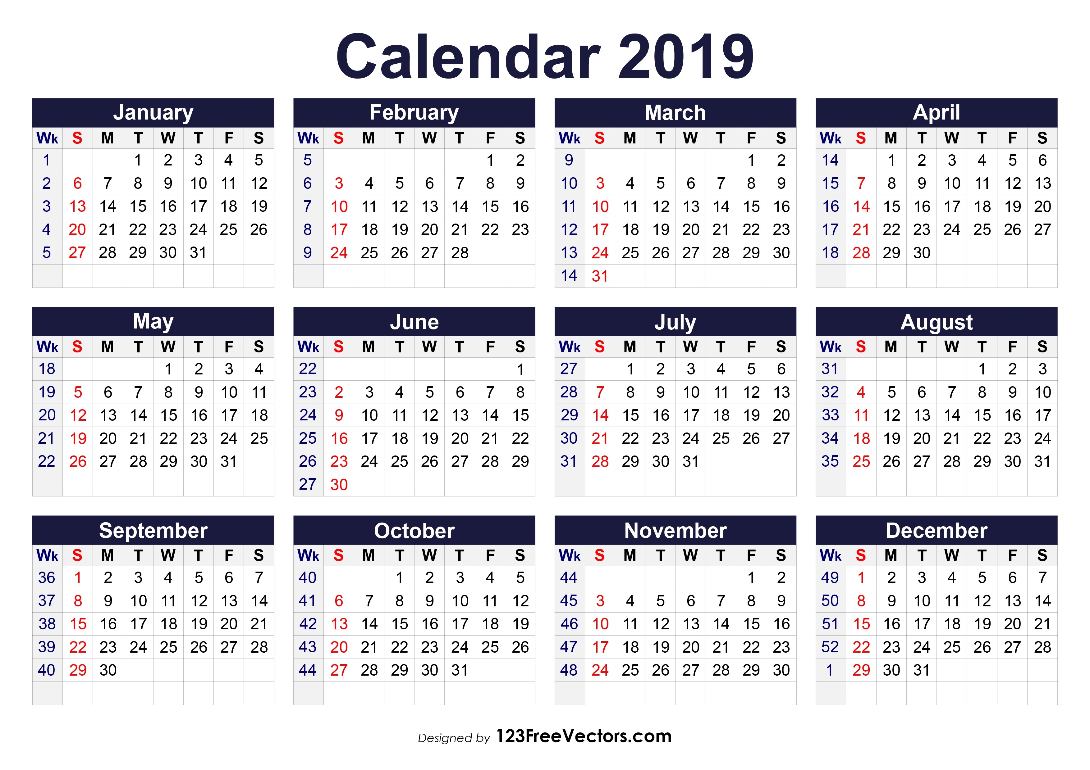 Printable 2019 Calendar With Week Numbers-Blank Calendar With Week Numbers