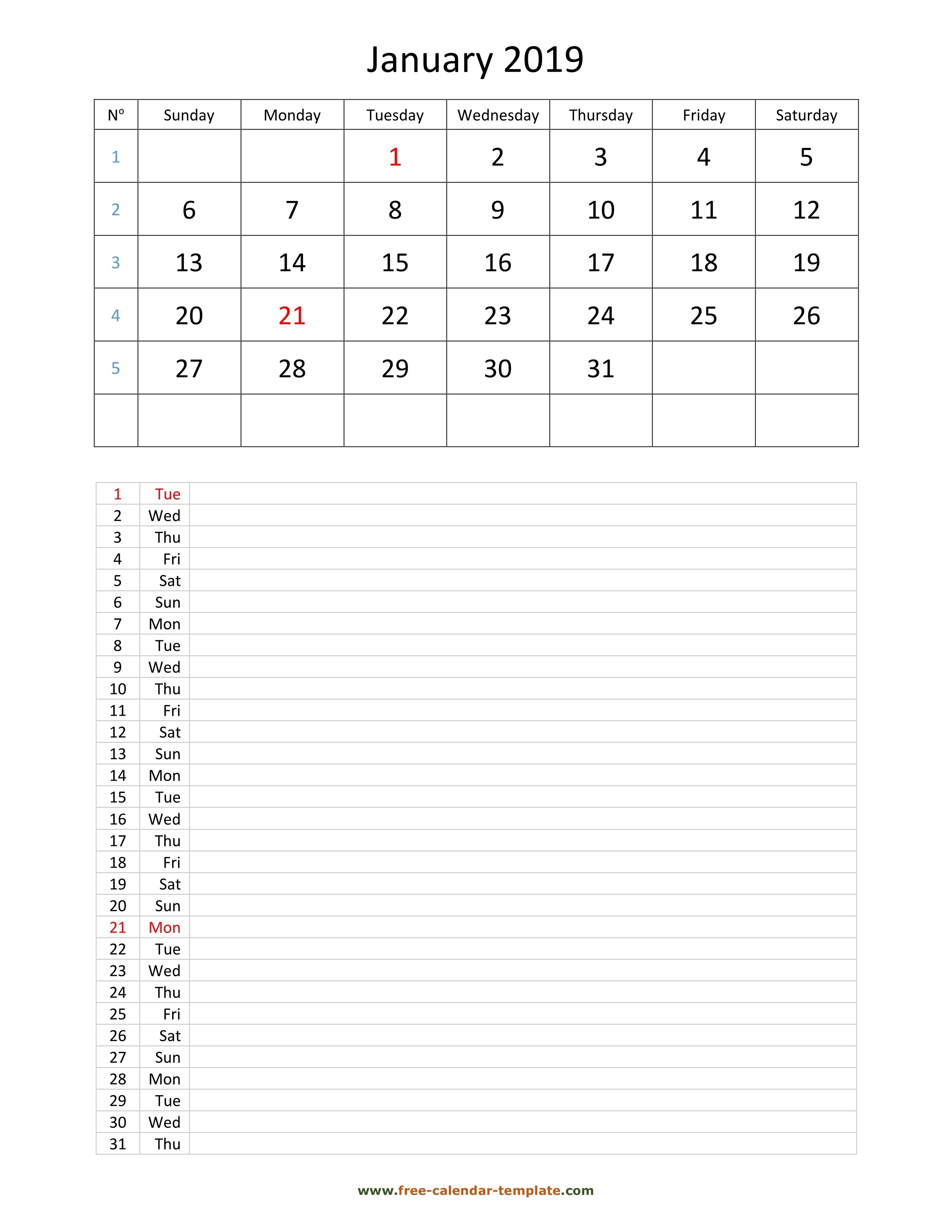 Printable 2019 Monthly Calendar Grid Lines For Daily Notes-Free Blanks Calendar Printable With Notes And Lines