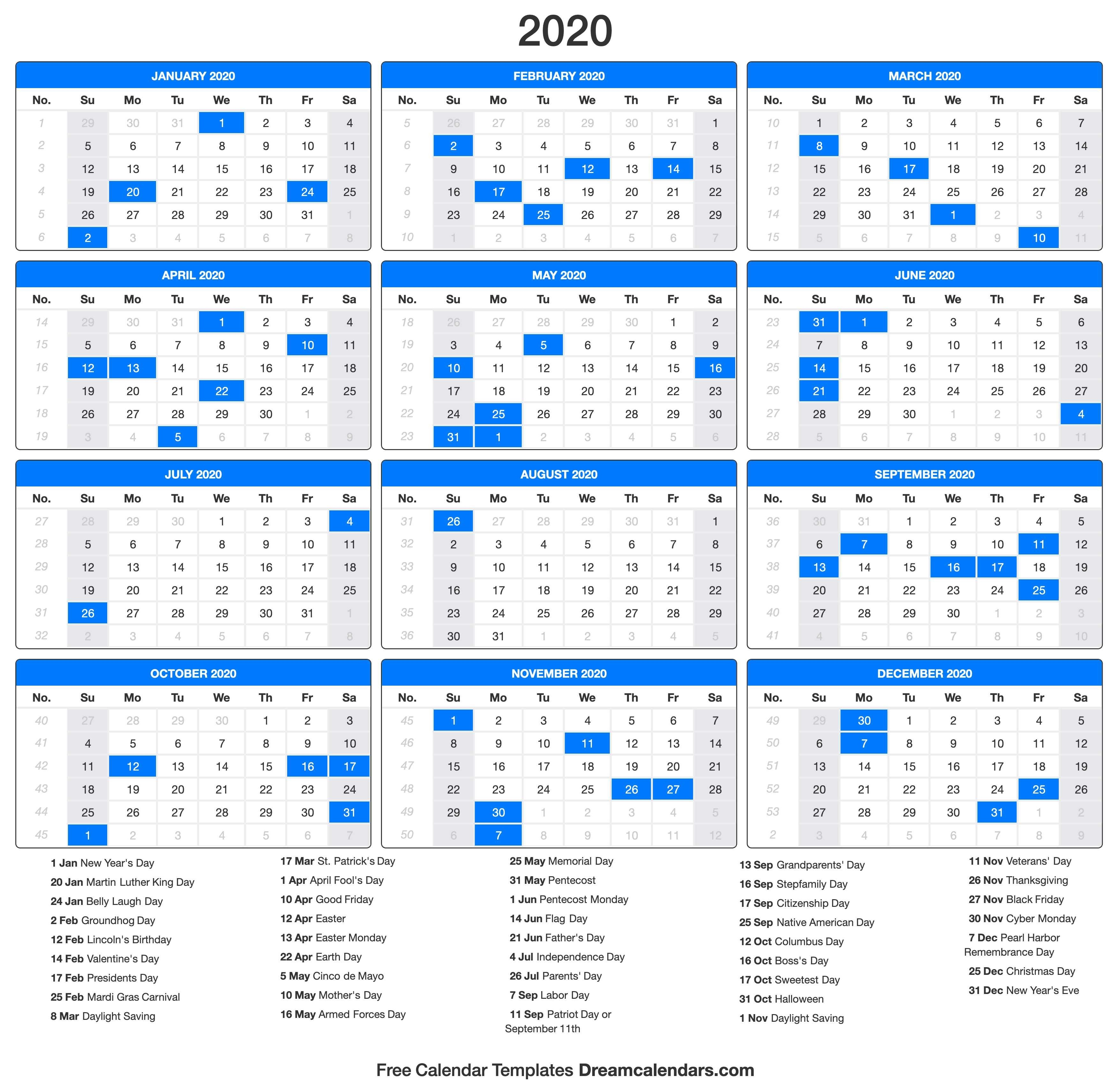 Printable 2020 Calendar - Dream Calendars-January 2020 Ka Calendar