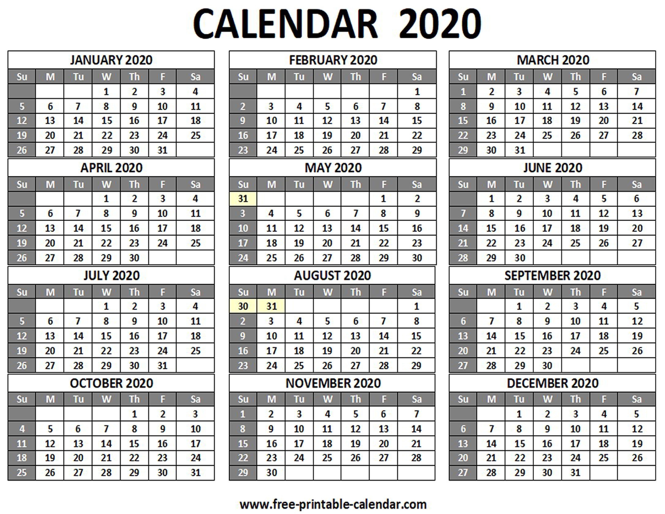 Printable 2020 Calendar - Free-Printable-Calendar-12 Month Blank Calendar 2020 Printable