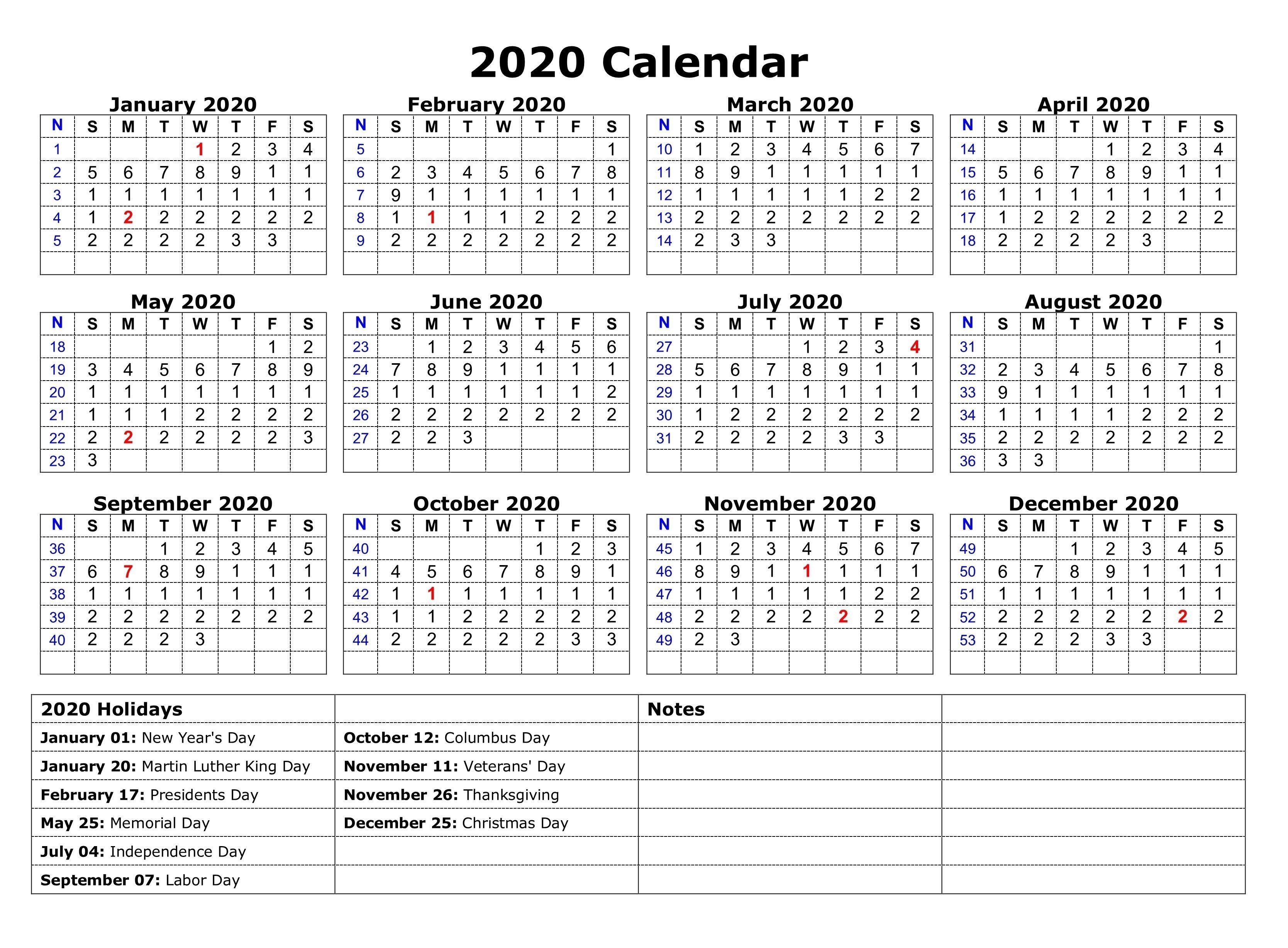 Printable 2020 One Page Holidays Calendar | 2020 Calendars-Monday To Sunday Blank Calendar 2020 With Holidays