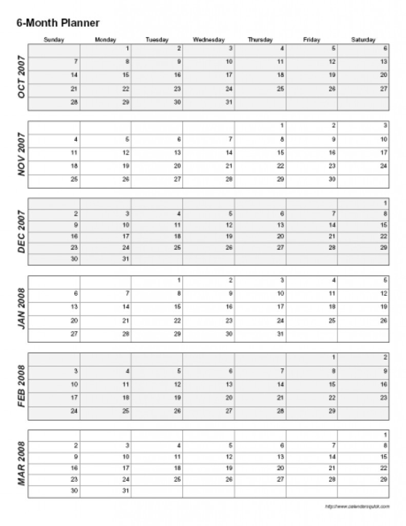 Printable 6 Month Calendar 2017 Calendar Template 6 Months-6 Month Planner Template