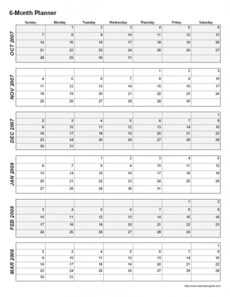 Printable 6 Month Calendar 2017 Calendar Template 6 Months-Calendar Template Six Months Printable Free
