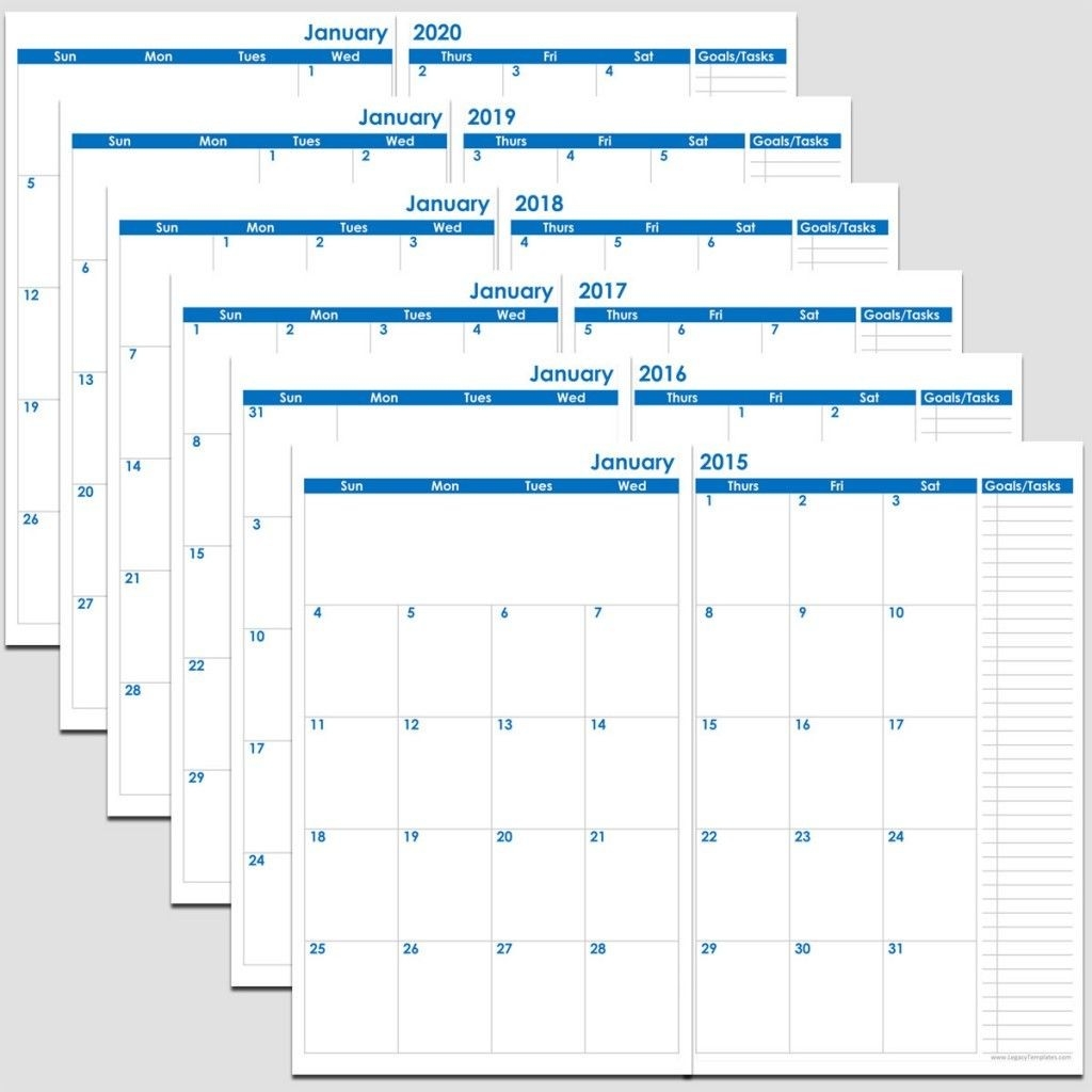 Printable 72-Months 2-Page Calendar – 2015-2020 – 5 1/2″ X 8-81/2 X 11 Printable Monthly Calendar 2020