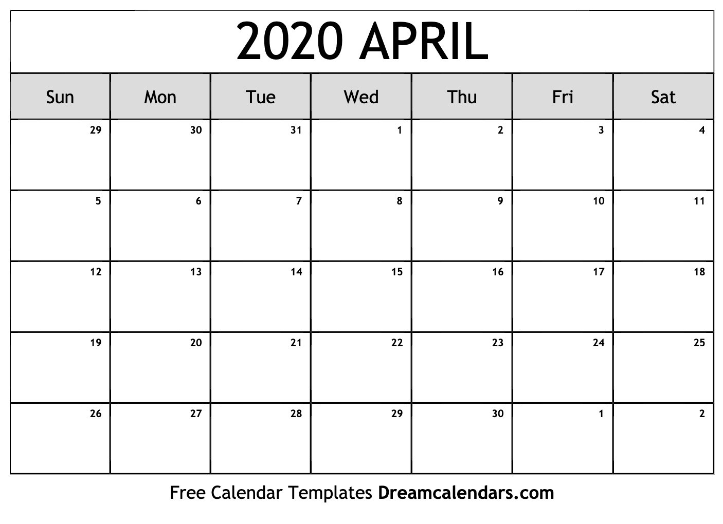 Printable April 2020 Calendar-Blank Calendar Worksheet For April 2020
