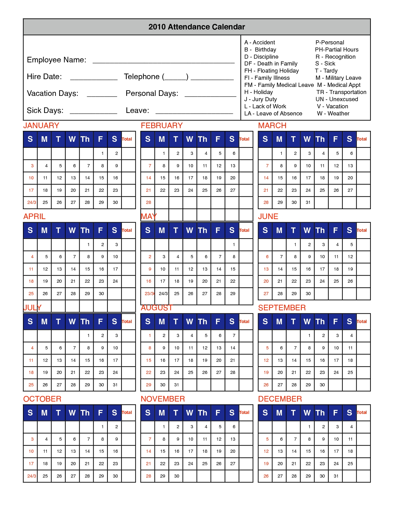 Printable Attendance Calendar 2016 Employee Attendance-2020 Employee Attendance Tracker Template Free