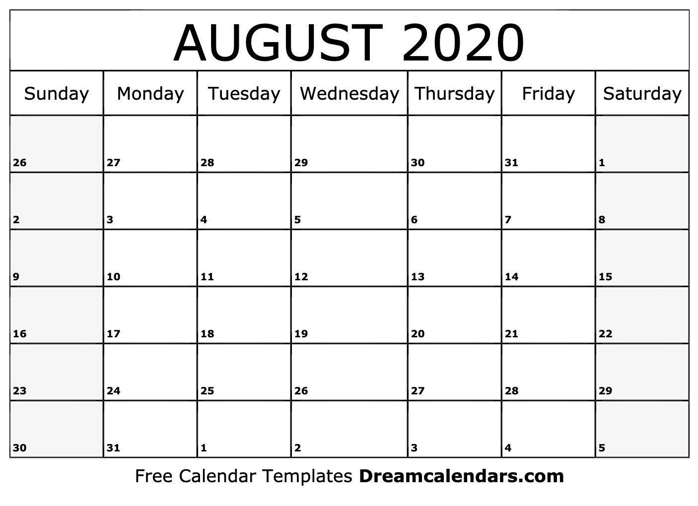 Printable August 2020 Calendar-August To December Calendar Template 2020