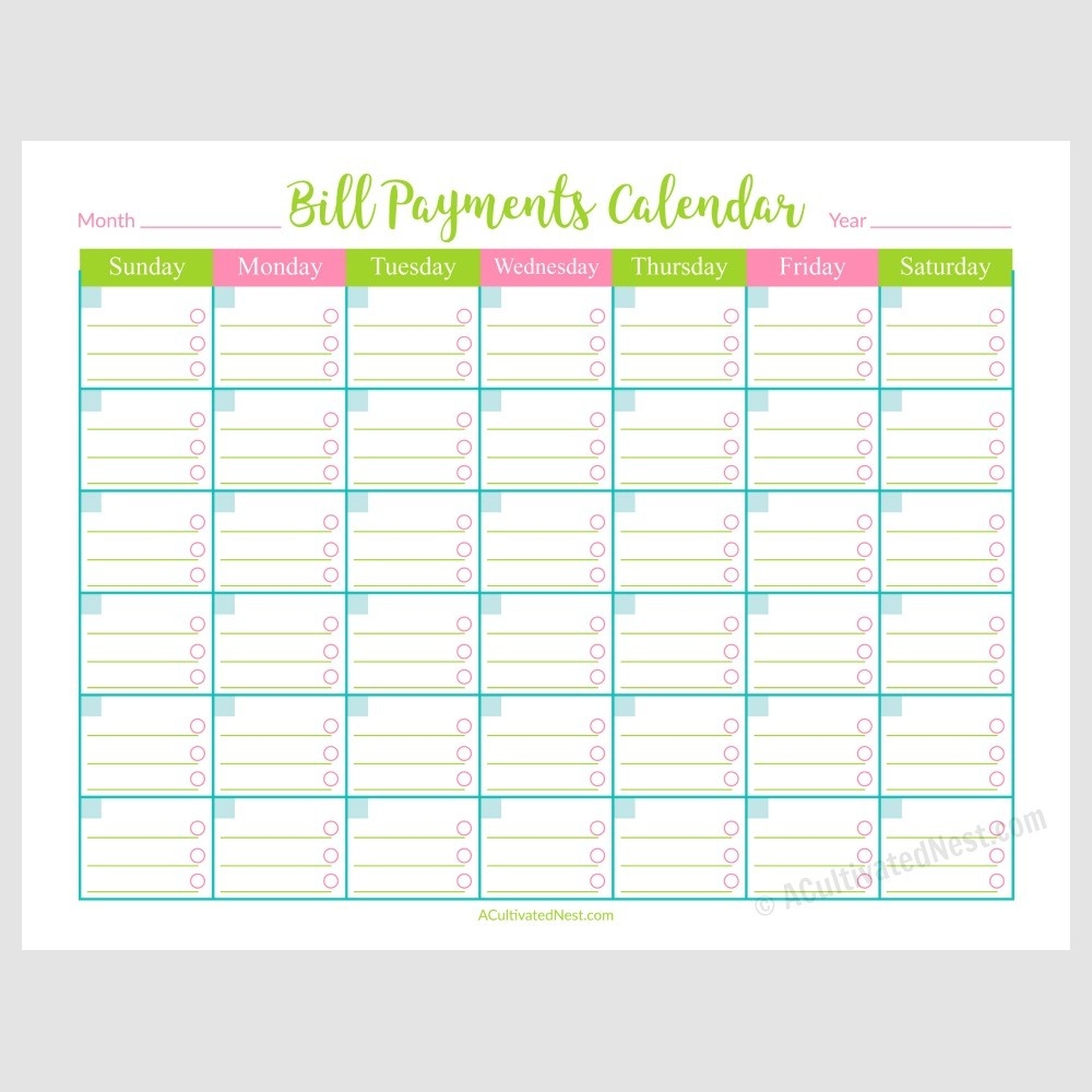 Calendar Template For Bill Paying | Calendar Template Printable