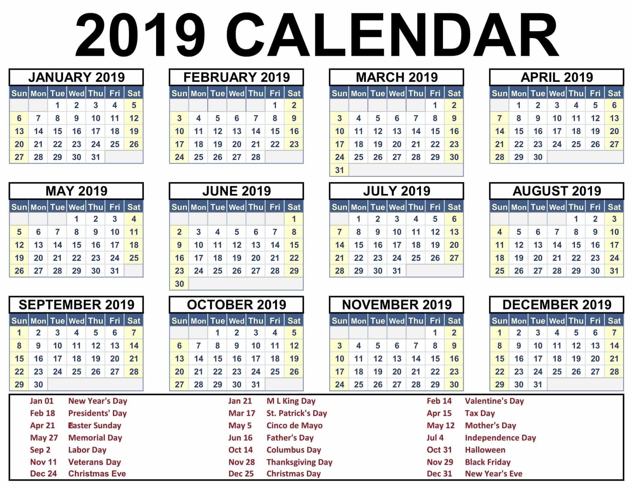 Printable Blank 2019 Calendar Template #2019Calendar-Blank Calendar School Year Printable