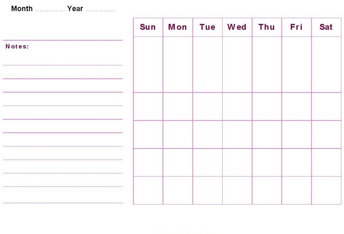 Printable Blank Monthly Calendar | Calendar Template-One Week Calendar Printable Blank