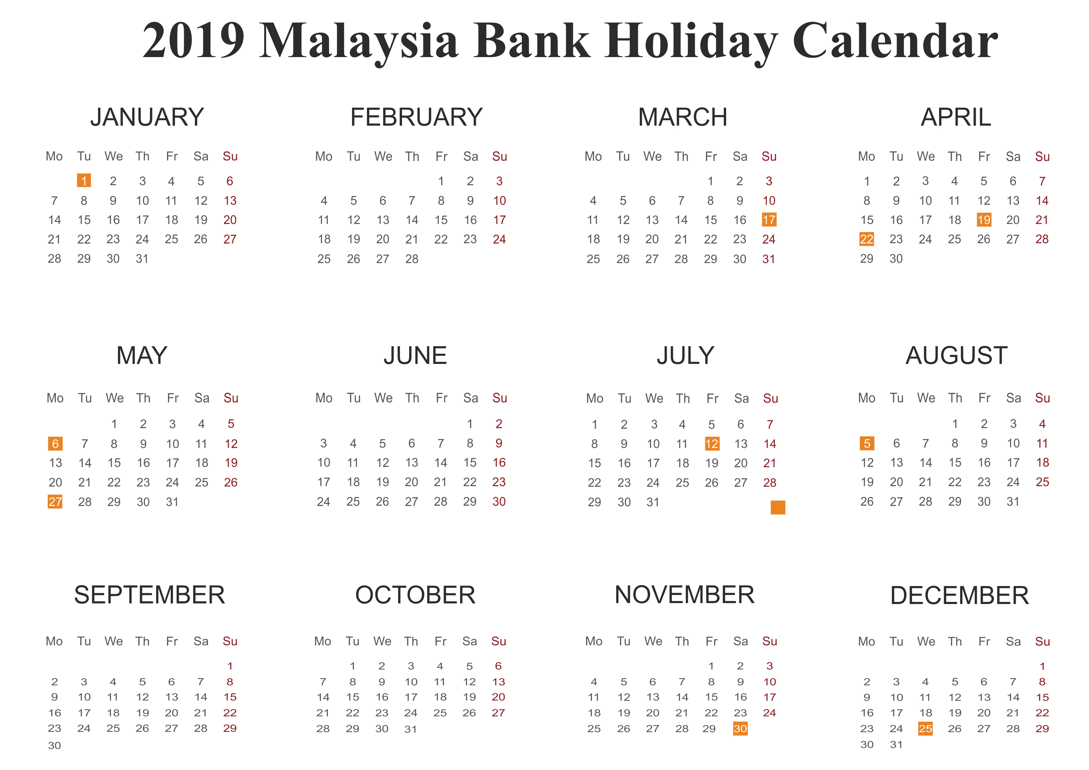 Printable Calendar 2019 Malaysia | Printable Calendar 2019-Calendar Excel Template With Malaysia Holiday