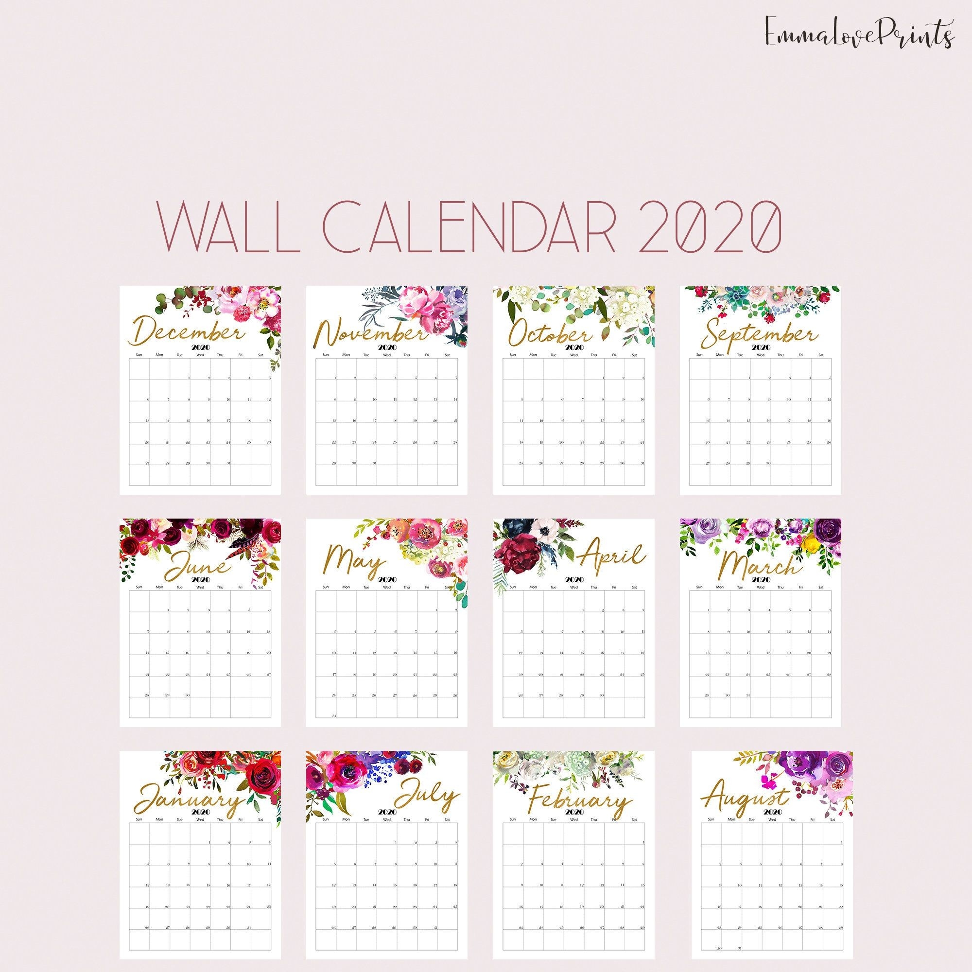 Printable Calendar 2020 Wall Calendar 2020 Desk Calendar-Pretty Monthly Calendar 2020