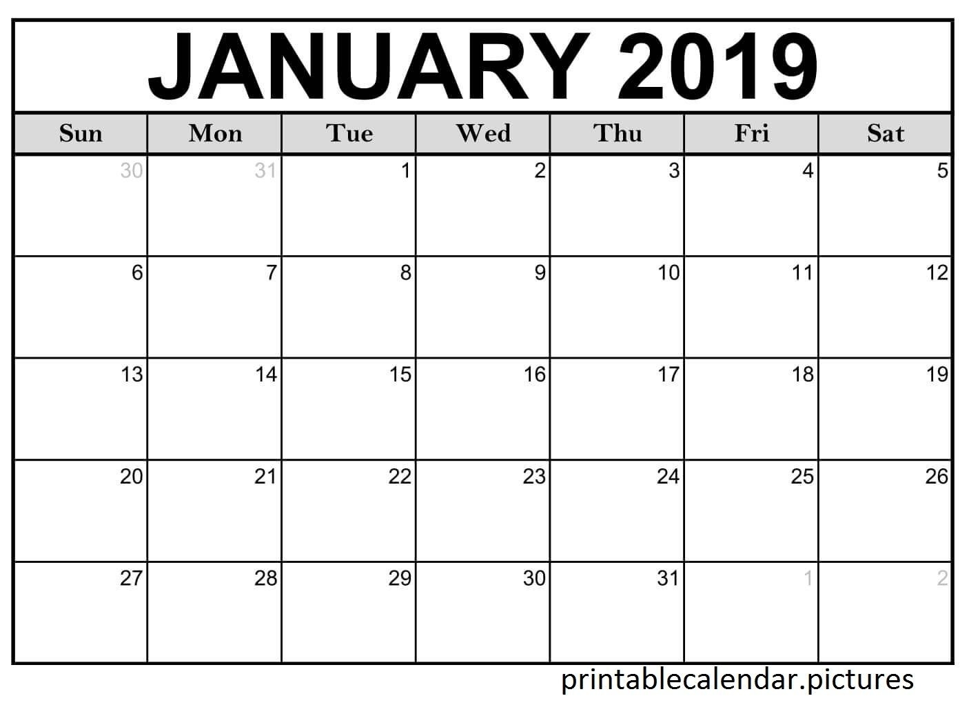 Printable Calendar January 2019 Monthly | Printable Calendar-Blank Calander Format 8X 10