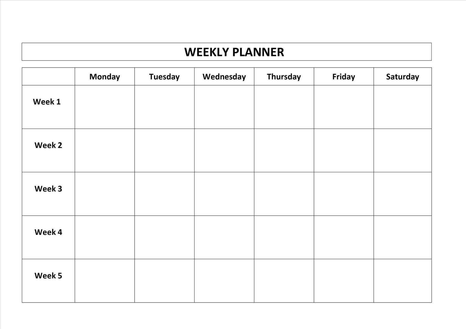 blank monday through friday template calendar template printable