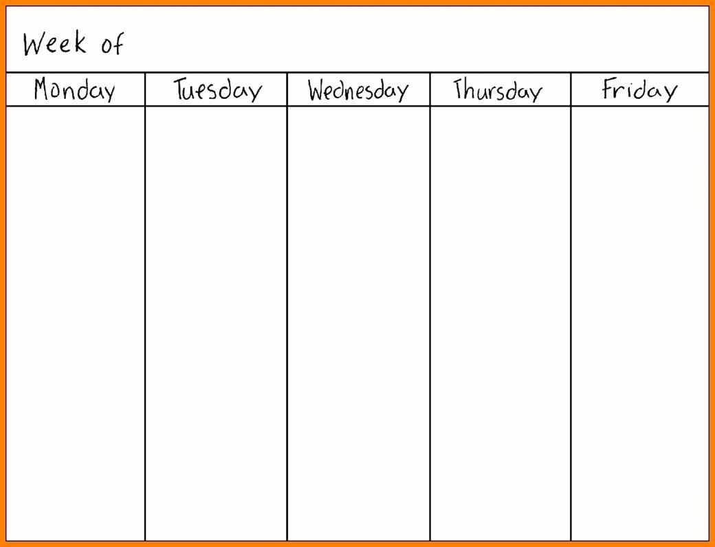 Blank Monday Through Friday Calendars Calendar Template Printable