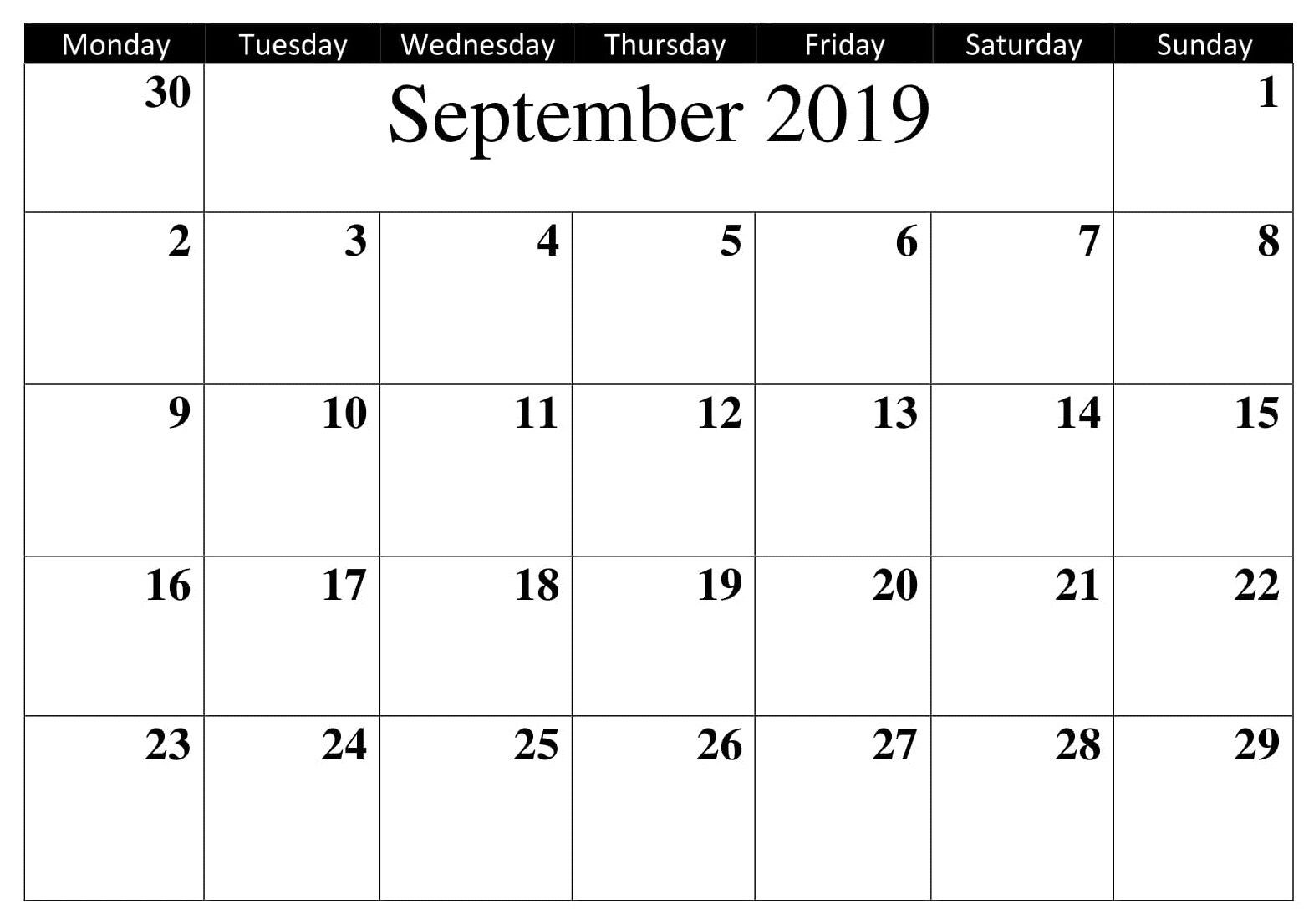 Printable Calendar September 2019 Word | September Calendar-January 2020 Calendar Waterproof