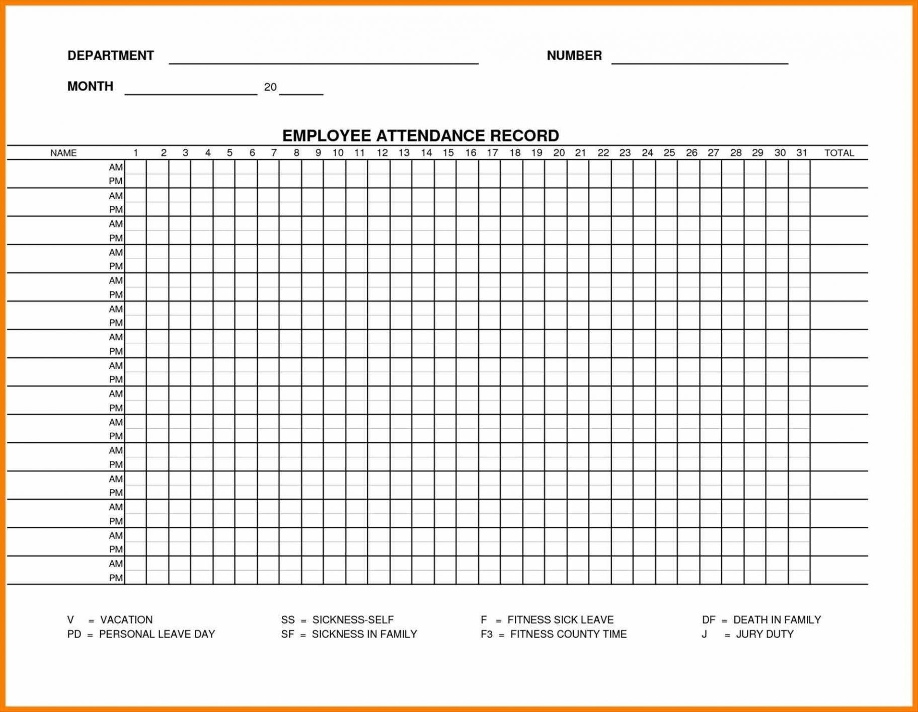 Printable Employee Attendance Sheet Excel 2018 Within-Attendance Calendar Template Free